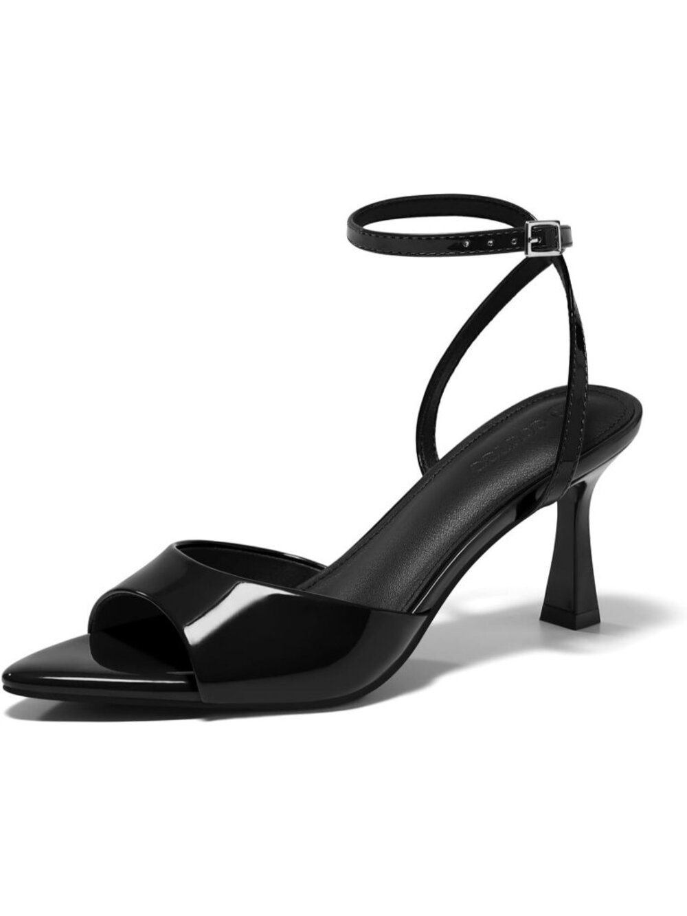 Women's Black Kitten Heels Pointed Open Toe Ankle Buckle Strap Summer Sandals